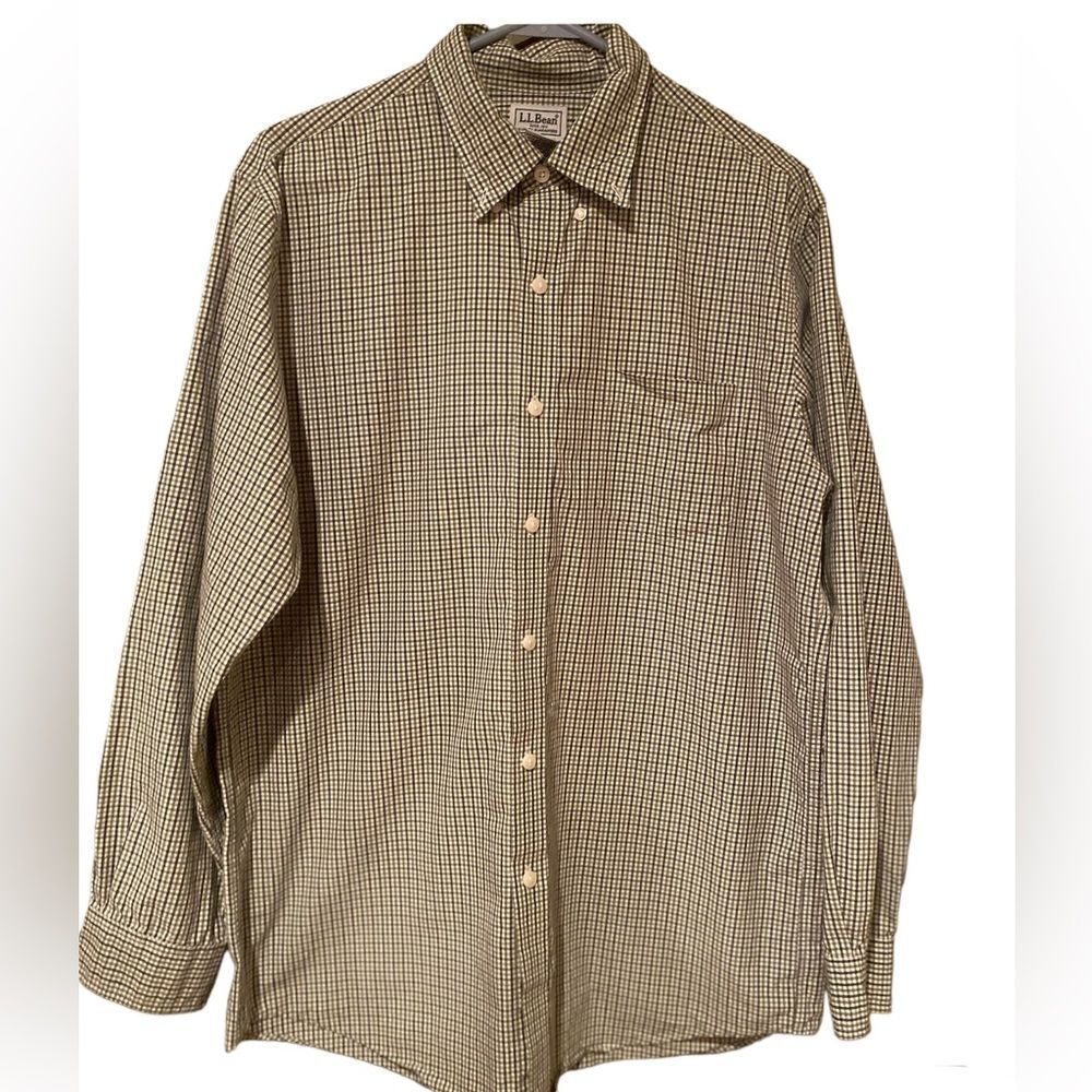 LL Bean Plaid Long Sleeve Button Down Dressy Shirt Size Medium